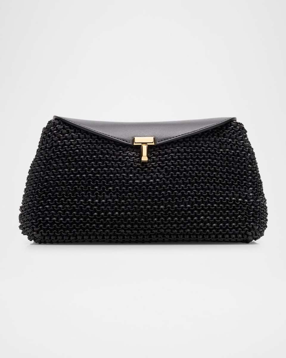 T-Lock Woven Leather Clutch Bag